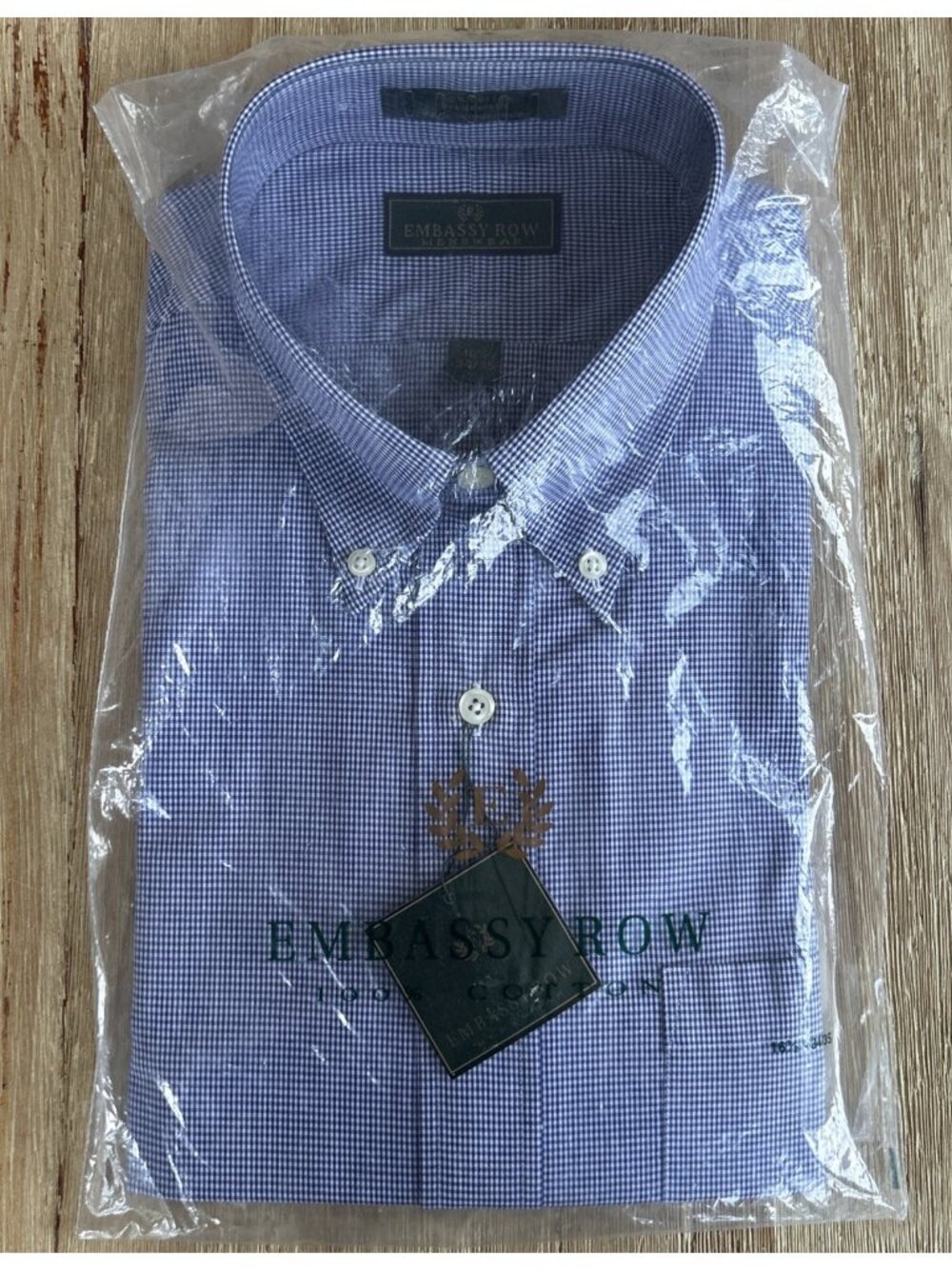 Embassy Row Shirt Mens 16.5 34/35 Blue Check Button Down Long Sleeve Broadcloth